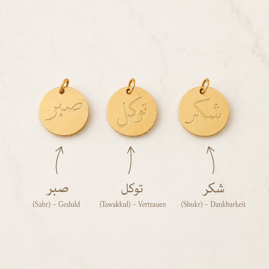Sabr Charm – muslimischer Schmuck mit arabischer Bedeutung für Geduld | The Charm Bar

Shukr Charm – islamischer Schmuck mit arabischer Bedeutung für Dankbarkeit | The Charm Bar

Tawakkul Charm – muslimischer Schmuck mit arabischer Bedeutung für Vertrauen | The Charm Bar