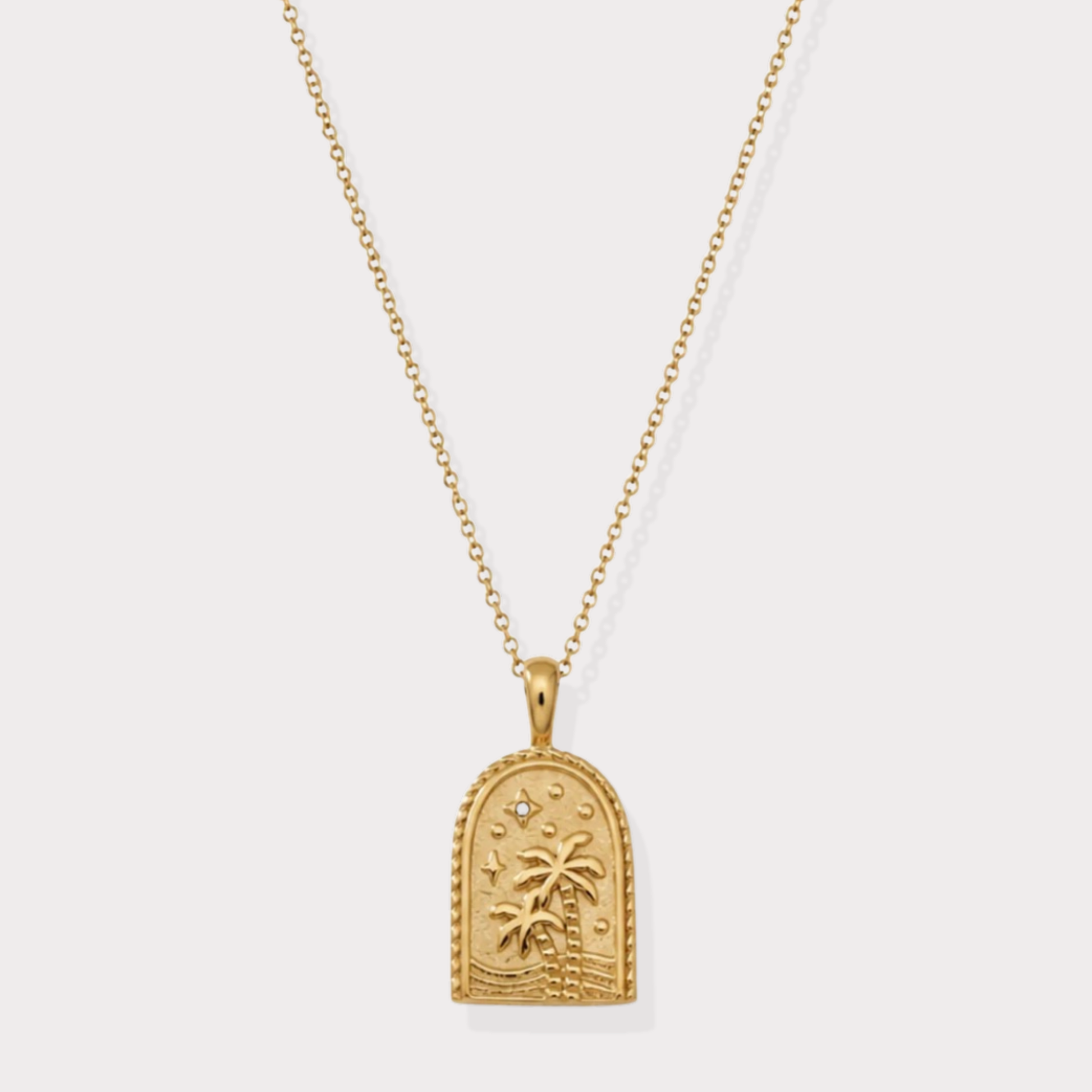 The Charm Bar – Hochwertiger, personalisierbarer Schmuck aus 18K PVD vergoldetem 316L Edelstahl. Wasserfeste Halsketten, Charms und Armbänder für einzigartige Kombinationen – jeder Charm erzählt deine Geschichte. Palmen Kette.