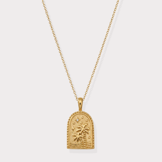 The Charm Bar – Hochwertiger, personalisierbarer Schmuck aus 18K PVD vergoldetem 316L Edelstahl. Wasserfeste Halsketten, Charms und Armbänder für einzigartige Kombinationen – jeder Charm erzählt deine Geschichte. Palmen Kette.